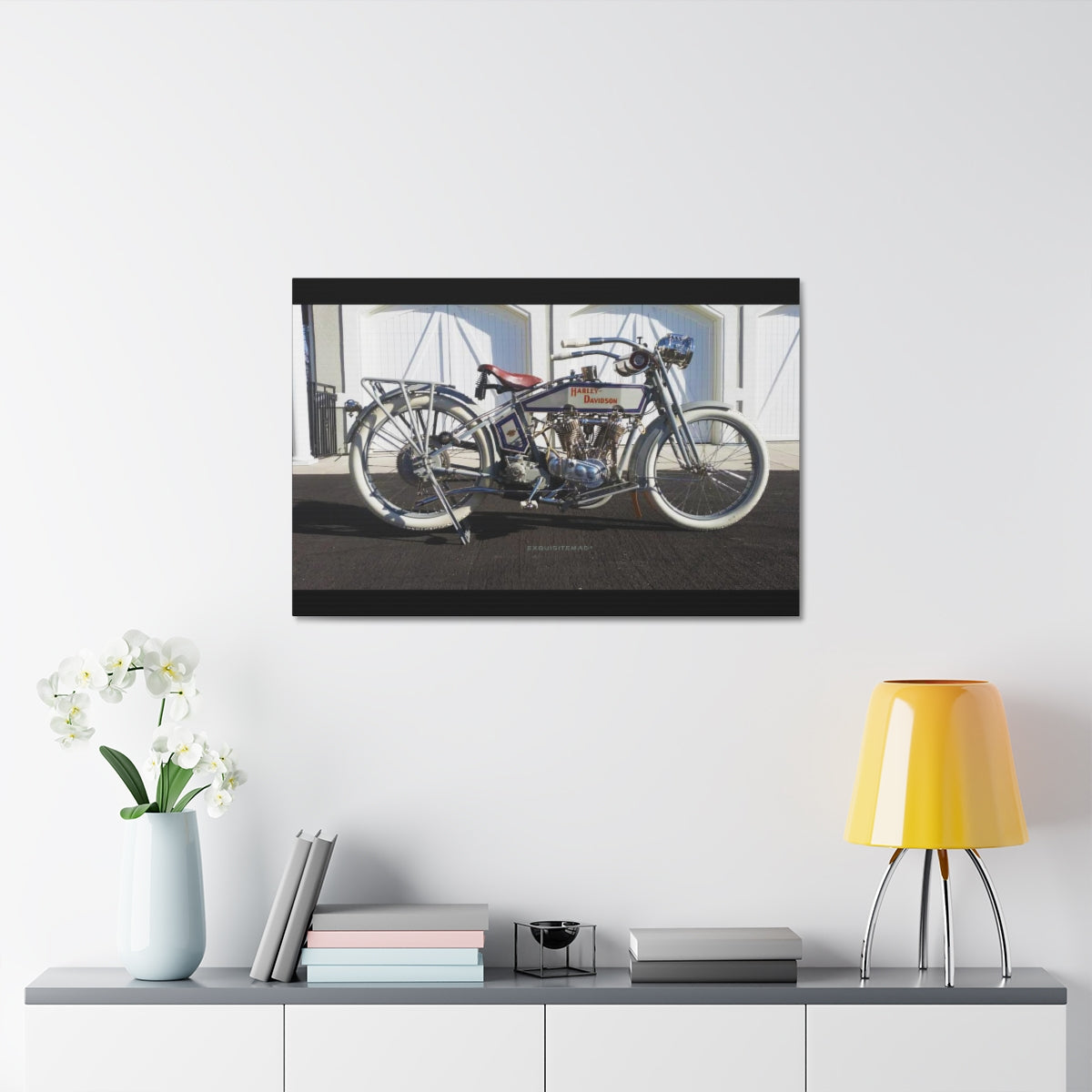 EXQUISITEMAD Classic Antique Harley Davidson   Satin Canvas, Stretched